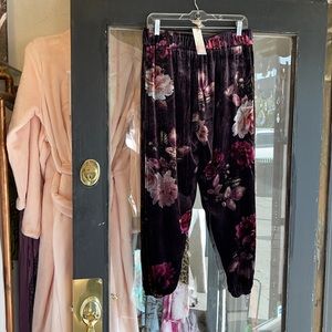 Floral with leopard trim velvet Johnny was joggers